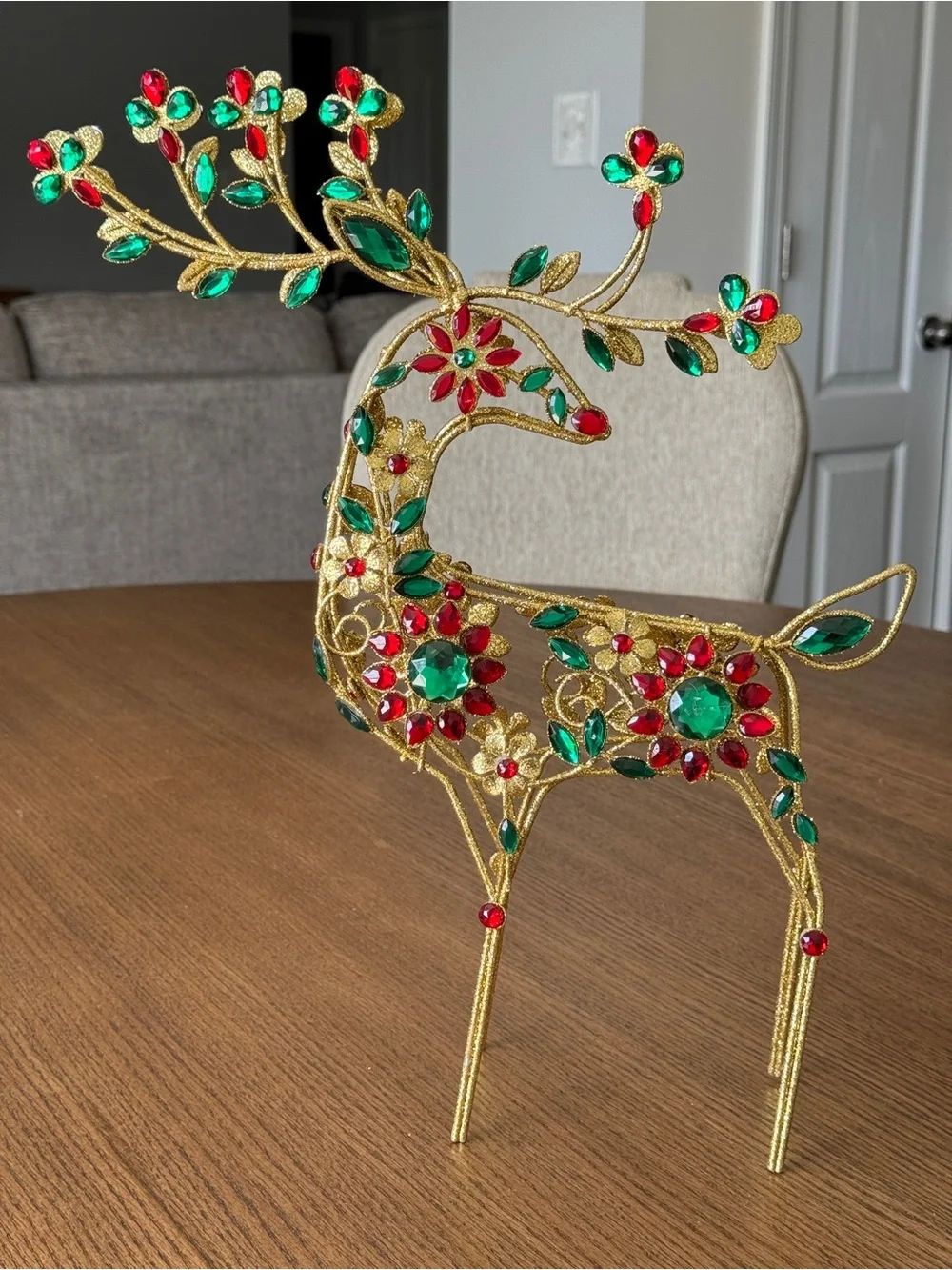 Jeweled Gold Holiday Deer Tabletop Statue | Christmas Decor